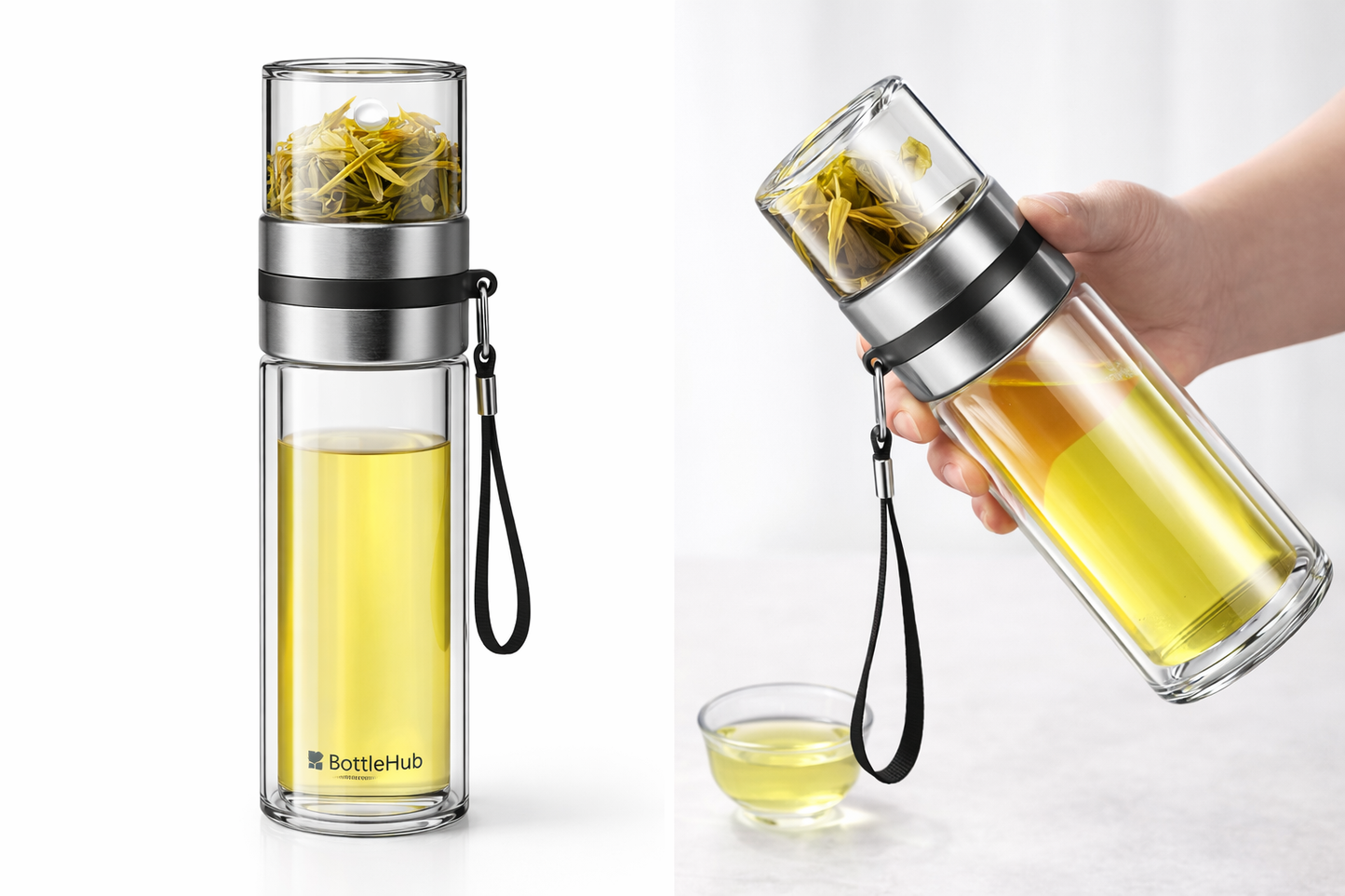 Tea Soaking Bottle - Leakproof Double-Wall Insulated Glass